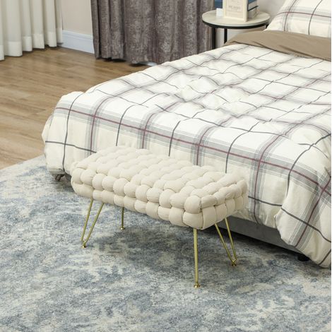 sedia pouf 76x38x41,5 cm seduta effetto velluto crema OKMYHOME (1/4)