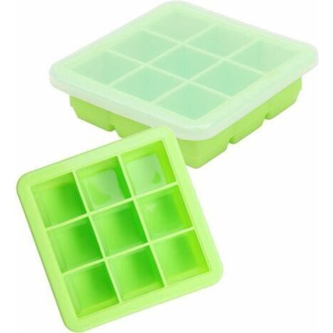 Baby Silicone Freezing Tray with Transparent Lid (Set of 2) - Baby Ice Cube Tray 9 x 30 ml - Stackable Silicone Ice Cube Mold for Fruit Puree, Breast Milk, Vegetables - BPA Free (1/5)