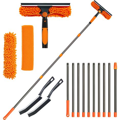 4 virgule 3 M Raclette Vitre avec Manche Telescopique Kit Nettoyage Vitre avec 10 Perche 2 Brosse à Joint 3 Chiffons en Microfibre (1/4)