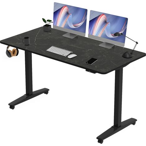 Devoko Bureau Assis Debout Électrique Réglable en Hauteur 140x70x(72-116) cm, Panneau avec 4 Claviers à Mémoire Automatique, Cadre en Acier, Équipé du Système Anti-Collision,Noir calcaire