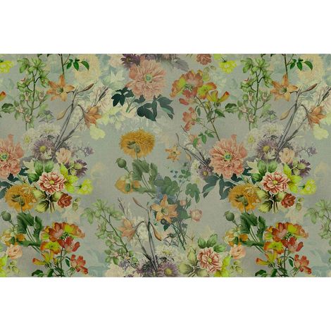Papier peint panoramique vintage vert motif fleur Tapisserie panoramique fleurie vintage chambre adulte Papier peint panoramique cuisine & couloir (1/2)