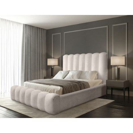 Lit coffre BADJA – Stoff Bouclé Elfenbeinrosa – 180x200 cm – Lattenrost mit Hebefunktion – Hochwertiges Design