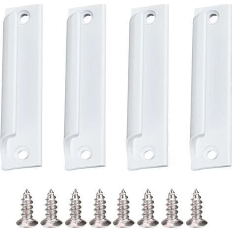 Poignées de porte, lot de 4, avec vis, poignées de porte de balcon, conviennent aux portes de tiroir et d'armoire, blanches. (1/4)