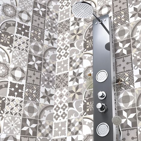 Sticker Mural Carrelage adhésif Cuisine Salle de Bain - 24 STICKERS CARREAUX DE CIMENT VASCO - 24stickers10x10cm (1/5)