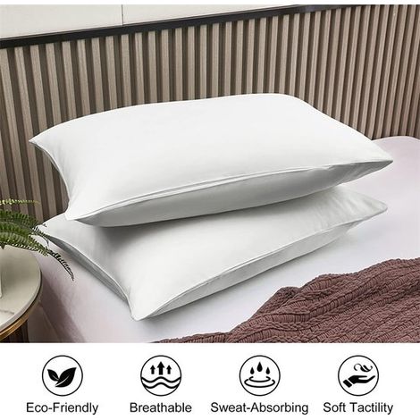 Lot de 2 taies d'oreiller, 100 % coton 300 fils, respirantes, 40 x 60 cm, blanches