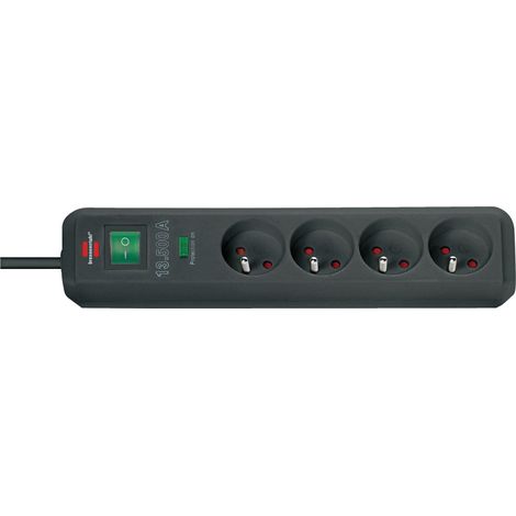Regleta de corriente Eco-Line con interruptor y protector contra sobretensiones 13500A - 1,4 m H05VV-F 3G1,5 4 tomas - Negro