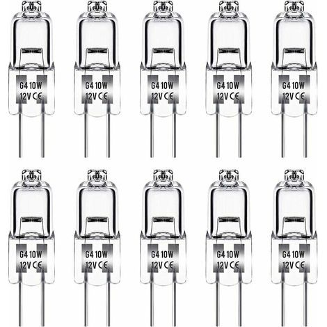 Ampoule Halogene G4, Ampoule G4 12V 10W, blanc chaud 3000K, 150LM, Intensité Variable, LampeHalogene G4, Lampe à Capsule Transparente, paquet de 10 (1/4)