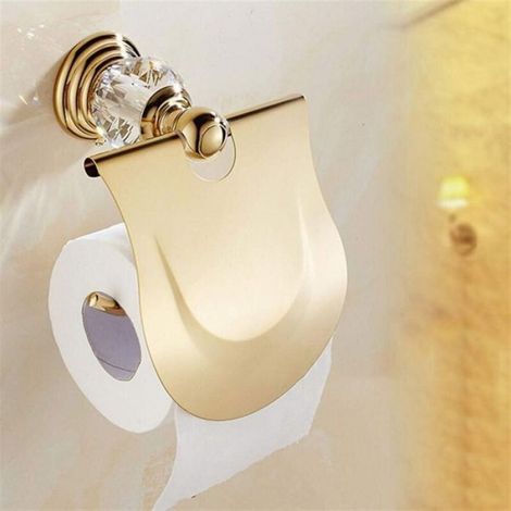 Porte-Rouleau WC - Support Mural avec Couvercle - Finition Or - Pour Salle de Bains - 1 Pièce (1/5)