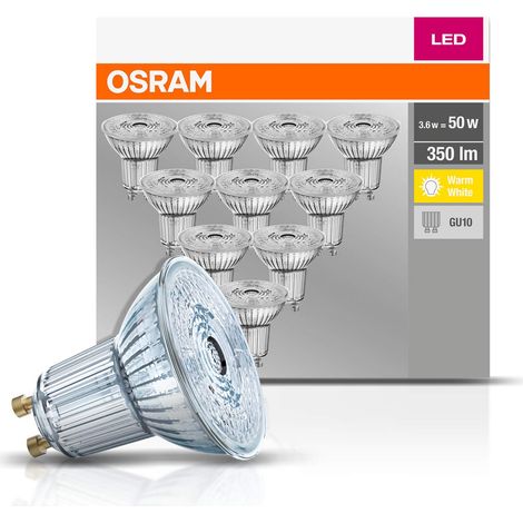 Osram base PAR16 LED riflettore lampada, vetro, bianco caldo, GU10, 4.3 W, 10 Pezzi