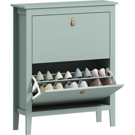 Scarpiera Slim 2 Cassetti per 14 Paia di Scarpe Taglia EU44 e Ripiani Regolabili, 80x24x95.5cm, Verde