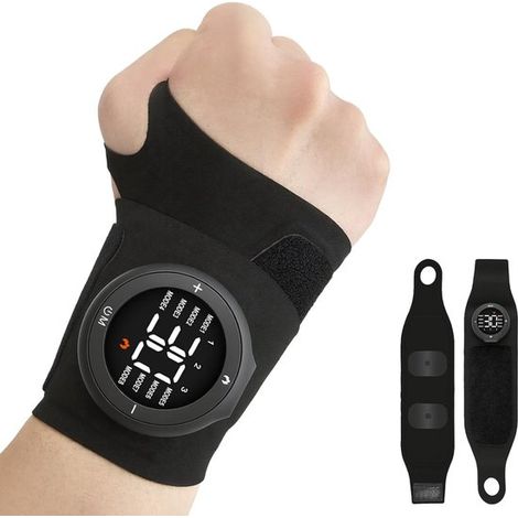 Masajeador de muñeca EMS/TENS con calor, inalámbrico, recargable, alivia el síndrome del túnel carpiano, la tendinitis y la artritis, ambidiestro (Negro). (1/5)