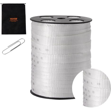 Ruban de traction en polyester, 80,8 m x 1,9 cm, corde plate, capacité de traction 1134 kgf, ruban sangle imprimée pour emballage, jardinage, électricité commerciale, travaux de conduits, blanc (1/5)