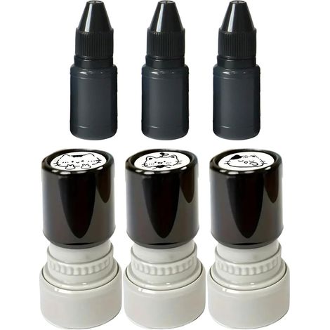 Tampons Amusants - Outil De Loisir Créatif Réencrable 3 Pièces Mini Tampons Chatons Cartoon Avec 3 Encres Noires - Pour Enseignants, Scrapbooking, Création De Cartes, Cadeaux De Fête (1/5)
