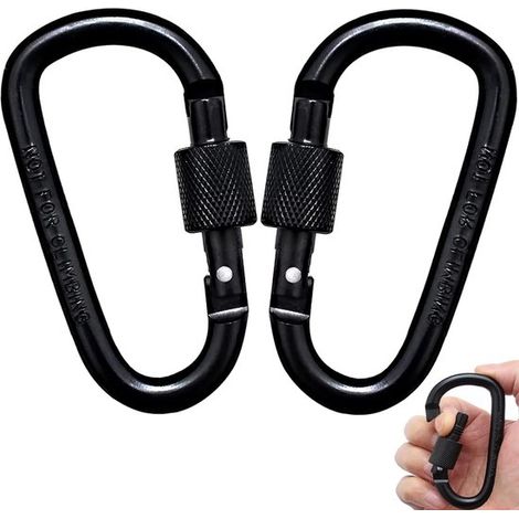 Set di 5 moschettoni a vite in lega di alluminio nera per appendere piccoli oggetti come chiavi, accessori da pesca, attrezzatura da campeggio (1/5)