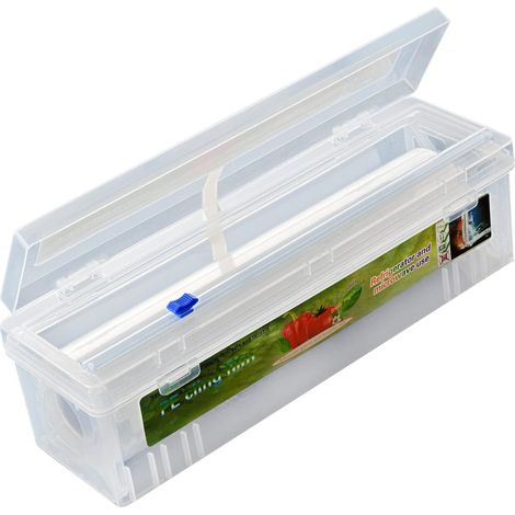 Distributeur de film étirable en plastique rechargeable avec cutter coulissant pour emballage alimentaire transparent (distributeur de grande taille + film étirable) (1/5)