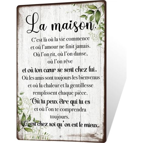 Plaque Métal Décorative La Maison, Panneau Murale Aluminium Texte Inspirant, Décoration Maison Murale pour Salon Chambre Entrée, 30x20 cm Style Vintage (1/5)