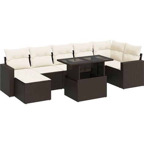 Set sofás de jardín 8 piezas y cojines ratán sintético marrón vidaXL (1/5)