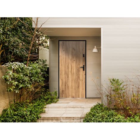 Porta d'ingresso H207 x L100 cm in Acciaio massiccio effetto Rovere apertura verso sinistra - AGUEDA