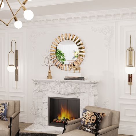Miroir Mural Rond - Miroir Design Décoratif Miroir Verrière Art Déco Doré - L φ80cm (1/5)