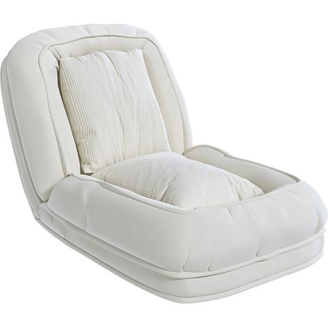 Canapé Droit Convertible - 1 Place - Velours Côtelé - Coussins Inclus & Compressé - Fonction Lit - 180 x 90 x 26 cm - Blanc Cassé (1/5)
