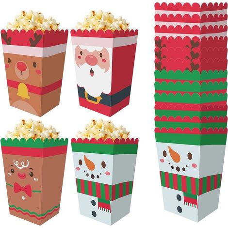 Boîte À Popcorn De Noël - Motif Père Noël Bonhomme De Neige Renne - En Carton Épais - Pour Fêtes Et Réunions - 12 Pièces (1/5)