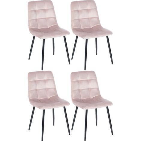 Lot de 4 chaises de salle à manger coutures décoratives carrées en tissu velours rose et métal noir 100001780 (1/5)