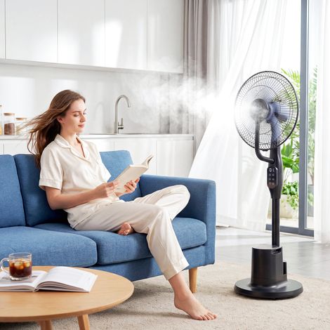 Ventilateur brumisateur silencieux 90W ventilateur sur pied 128cm oscillation 70° 3 vitesses 3 modes minuterie noir (1/5)