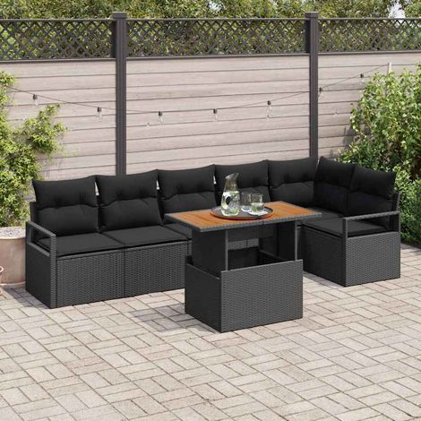 Garten Essgruppe mit Kissen 7 pcs Schwarz und Braun