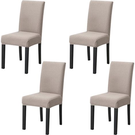 Lot de 4 housses de chaise extensibles et modernes, en maille jacquard, déhoussables et lavables, marron clair