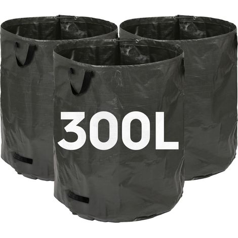 Lot de 3 Sacs à Déchets de Jardin 300 L avec Poignées en Polyester Tissé Noir (1/5)