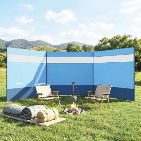 Pare-vent avec fenêtre d'observation et sac de transport, poteaux en acier, 440 x 140 cm, bleu