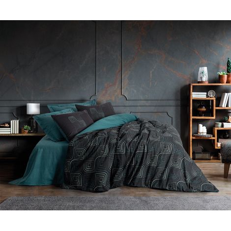 Funda nórdica, funda nórdica, ropa de cama Set 100% Algodón Azul petróleo