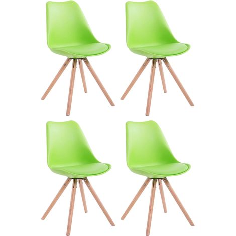 4 chaises de salle à manger style scandinave en synthétique et plastique vert pieds rond en bois clair CDS10375 (1/3)
