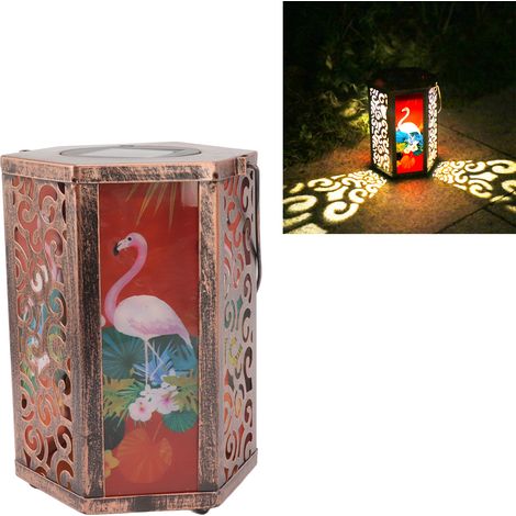 Lampes décoratives solaires pour cours, lanternes solaires LED, lanternes hexagonales flamant rose. (1/5)