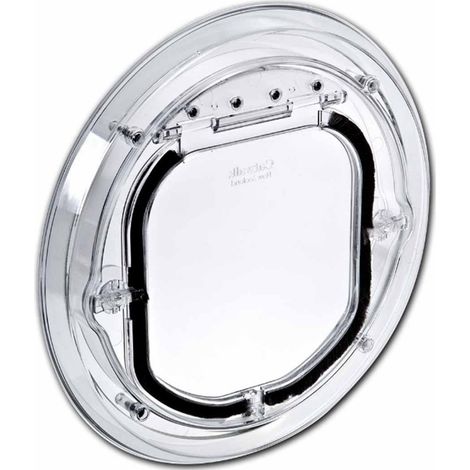 Chatière de position, chatière ronde transparente avec tunnel, cache-découpe pour chatière pour chien, porte verrouillable Cat Mate pour petits animaux (L, transparente) (1/3)
