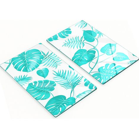 Tablas de cocina de vidrio templado con estampado de hojas tropicales, 2 x 30 x 52 cm. (1/5)