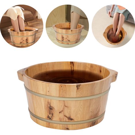 Bac en bois pour bain de pieds, seau spa, seau pour pédicure, seau pour lavage des pieds, seau de bain pour massage des pieds, spa, sauna, lavage, bac à lessive, bassin pour bain 36.5x36.5x18cm (1/5)