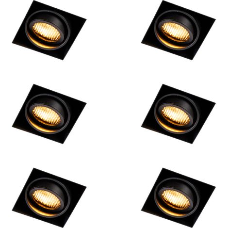 Set of 6 Recessed Spotlights Black Adjustable Trimless - Oneon Honey