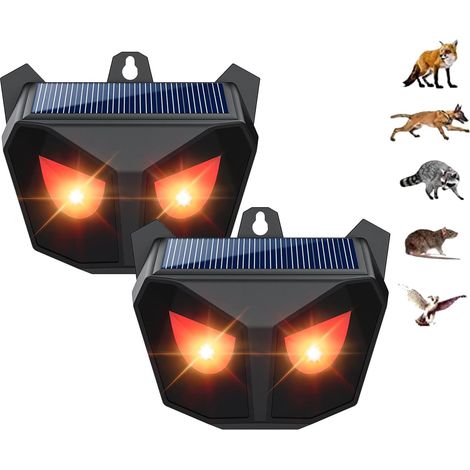 Ultraschall-Tierabwehrgerät, Solar-LED-Lampe (rot), Ultraschall-Katzenabwehrgerät, Schutz vor Wildtieren wie Wildschweinen und Waschbären, geeignet für Garten, Garage, Terrasse – 2 Stück