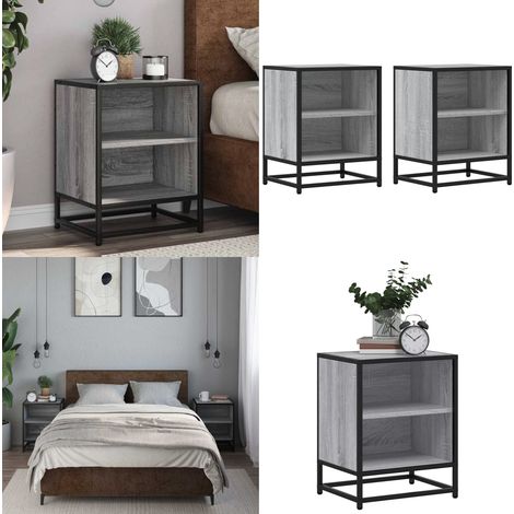 vidaXL Nachttische 2 Stk. Grau Sonoma 40x31x50 cm Holzwerkstoff Metall (1/5)