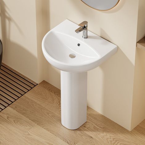 DILECI - Lavabo sur pied colonne en céramique blanche design arrondi moderne (554285) (1/5)