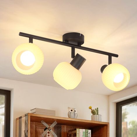 Plafoniera GBLY Spot nero da soffitto - Plafoniera con 3 lampadine Spot interno Abat-Jour in vetro vintage Lampada da corridoio Morden E14 Spot per camera da letto salotto (senza lampadina)