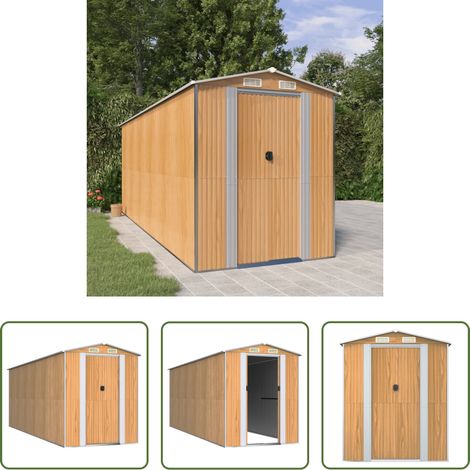 vidaXL Gartenhaus - Geräteschuppen Hellbraun 192x523x223 cm Verzinkter Stahl (1/5)