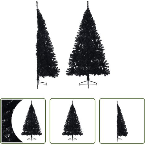 vidaXL Medio árbol de Navidad artificial con soporte PVC negro 180 cm (1/5)