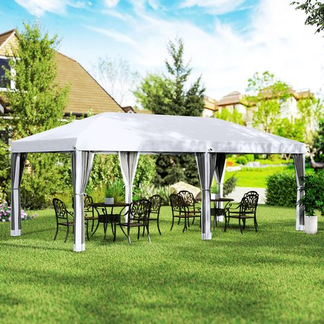 Gazebo da Giardino 6x3 m Pieghevole con Zanzariera e Borsa di Trasporto, Crema