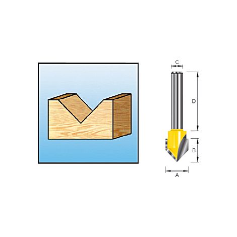 D-10702 Punta da scanalatura a V, 12,7 x 12,7x 12 mm