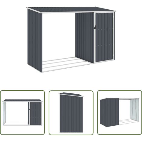The Living Store Abri à bois de jardin Anthracite 245x98x159 cm Acier galvanisé - Abri De Jardin - Abri Extérieur - Rangement Extérieur - Atelier Extérieur - Protection Outil (1/5)