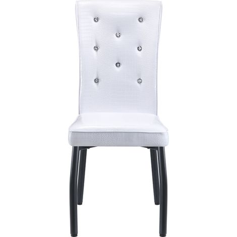 ELVMI Lot de 2 Chaises de Salle à Manger Rétro, Bouton en Cristal, Pieds Réglables, PVC et Métal, Noir ou Blanc (1/5)