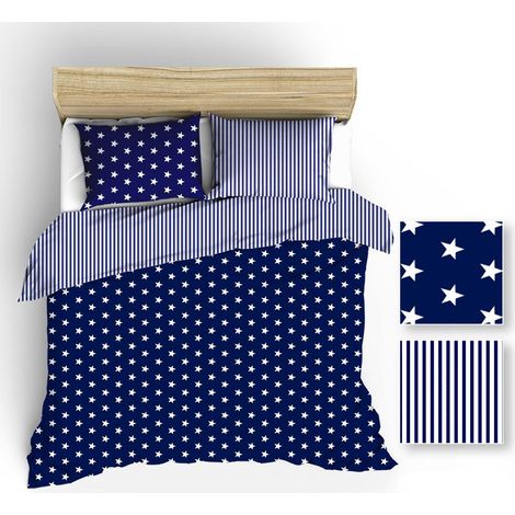 Juego de ropa de cama 90x120 R006 blanco azul marino estrellas rayas 51N 52N