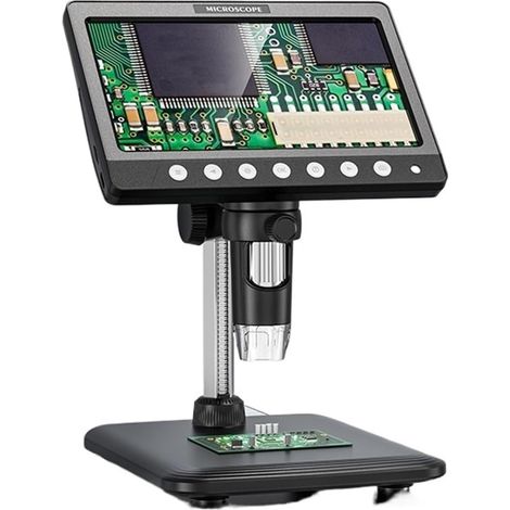 Microscope numérique IPS 7 Pouces for pièces de Monnaie, caméra de Mise au Point Ultra-précise 5 MP 1200 x, Microscope vidéo 1080p, 8 LED for Circuits imprimés (1/5)
